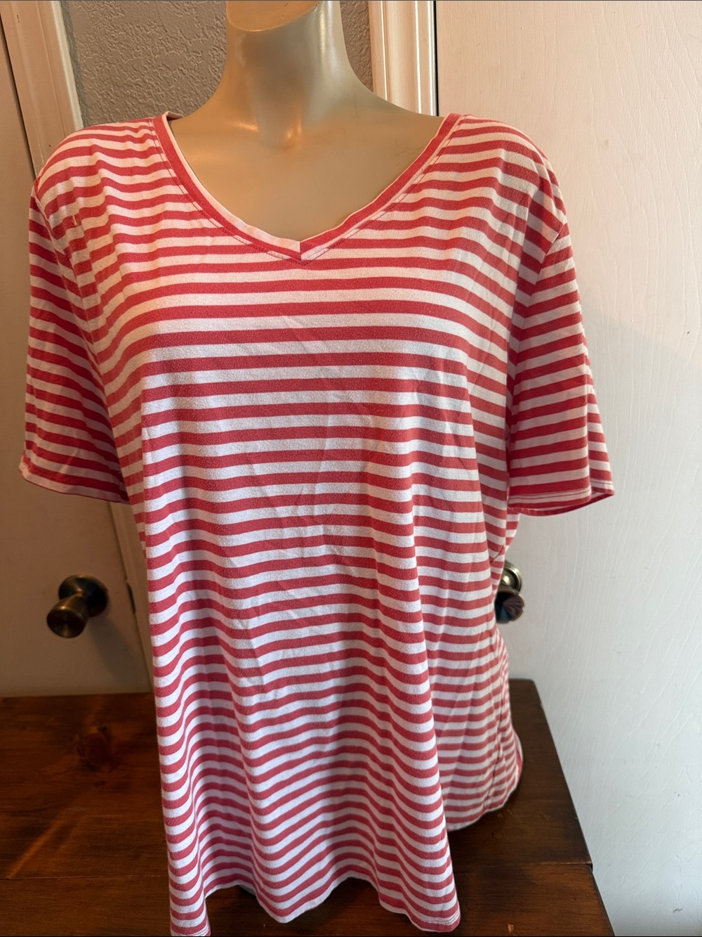 Terra & Sky Pink & White Striped V-Neck Short Sleeve Tee